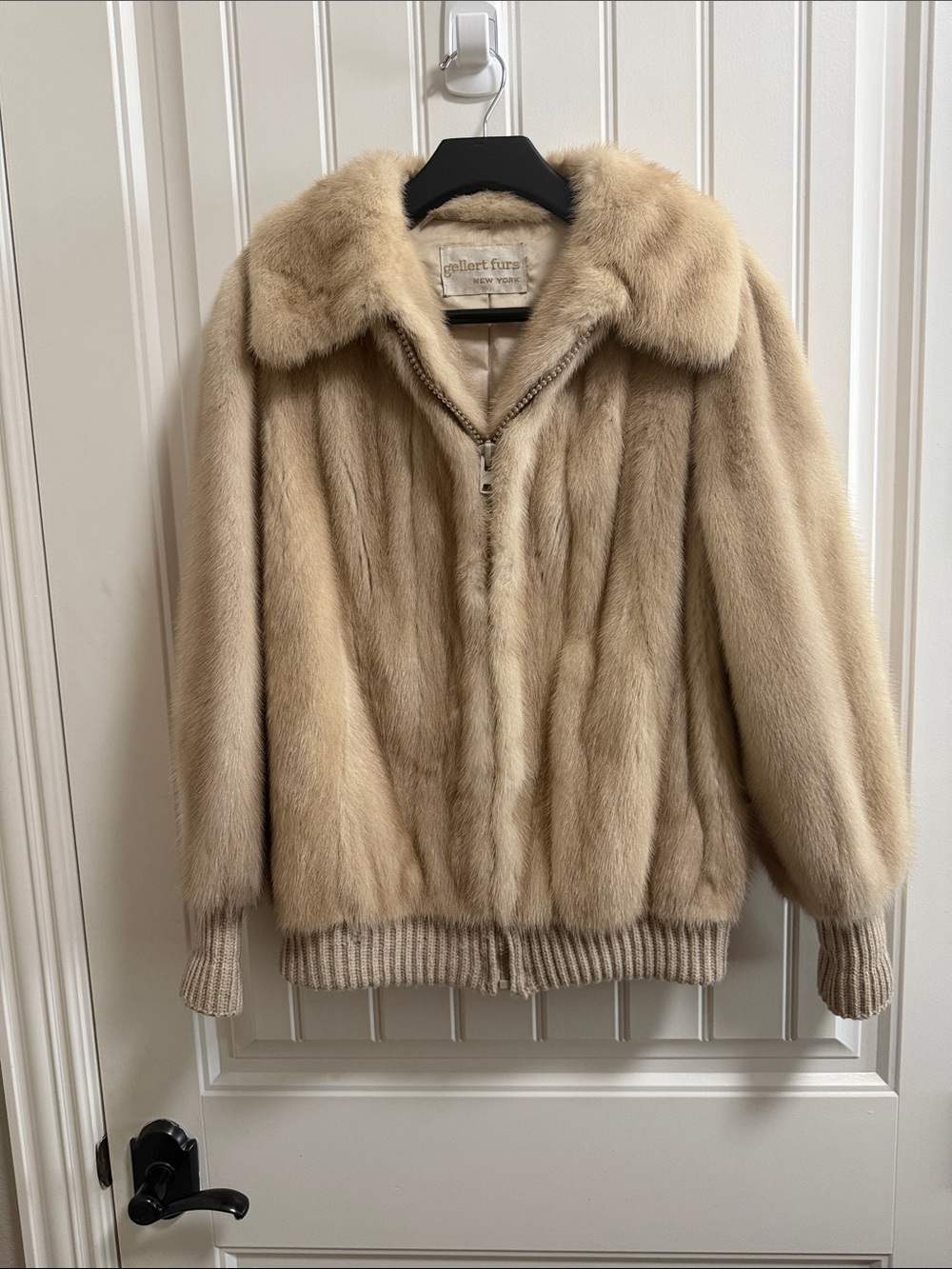 Beige Mink Zip-Front Bomber Jacket by-Vintage Original